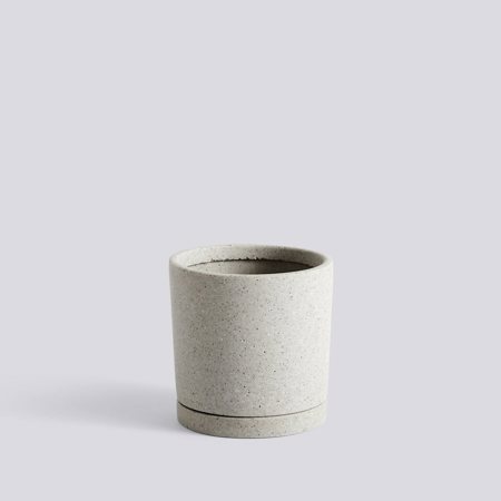 PLANT POT WITH SAUCER - Medium - Grey