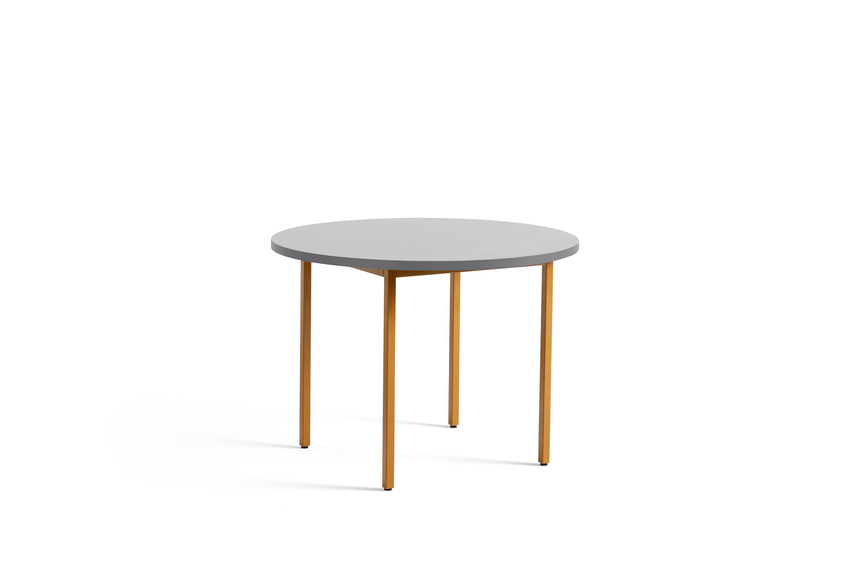 TWO-COLOUR TABLE - Ø105 x 74 cm - Light Grey Water-based Lacquered Valchromat - Ochre Powder Coated Steel