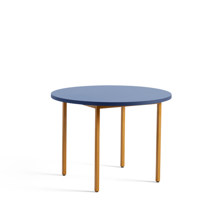 TWO-COLOUR TABLE - Ø105 x 74 cm - Blue Water-based Lacquered Valchromat - Ochre Powder Coated Steel