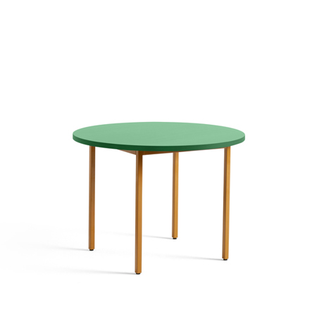 TWO-COLOUR TABLE - Ø105 x 74 cm - Green Mint Water-based Lacquered Valchromat - Ochre Powder Coated Steel