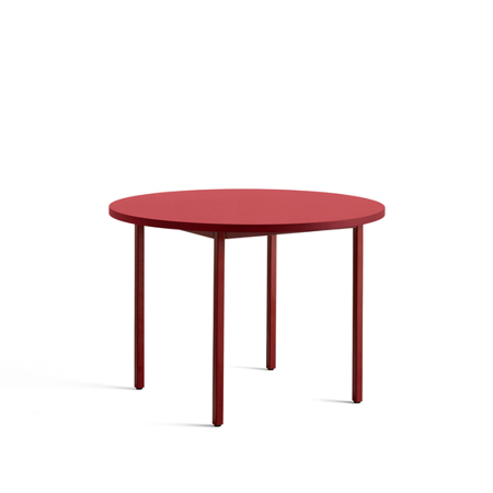 TWO-COLOUR TABLE - Ø105 x 74 cm - Red Water-based Lacquered Valchromat - Maroon Red Powder Coated Steel