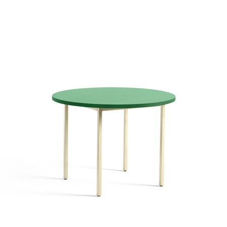 TWO-COLOUR TABLE - Ø105 x 74 cm - Green Mint Water-based Lacquered Valchromat - Ivory Powder Coated Steel