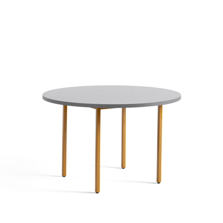 TWO-COLOUR TABLE - Ø120 x 74 cm - Light Grey Water-based Lacquered Valchromat - Ochre Powder Coated Steel