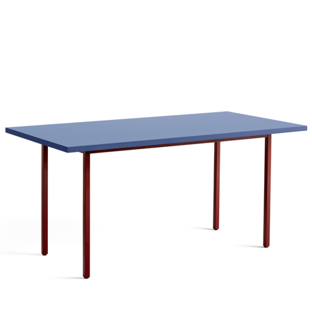 TWO-COLOUR TABLE - 160 x 82 x 74 cm - Blue Water-based Lacquered Valchromat - Maroon Red Powder Coated Steel
