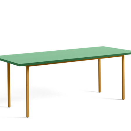 TWO-COLOUR TABLE - 200 x 90 x 74 cm - Green Mint Water-based Lacquered Valchromat - Ochre Powder Coated Steel