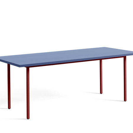 TWO-COLOUR TABLE - 200 x 90 x 74 cm - Blue Water-based Lacquered Valchromat - Maroon Red Powder Coated Steel