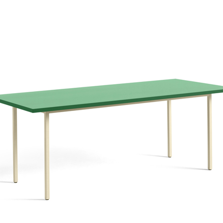 TWO-COLOUR TABLE - 200 x 90 x 74 cm - Green Mint Water-based Lacquered Valchromat - Ivory Powder Coated Steel