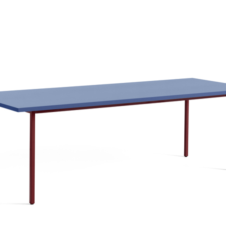 TWO-COLOUR TABLE - 240 x 90 x 74 cm - Blue Water-based Lacquered Valchromat - Maroon Red Powder Coated Steel