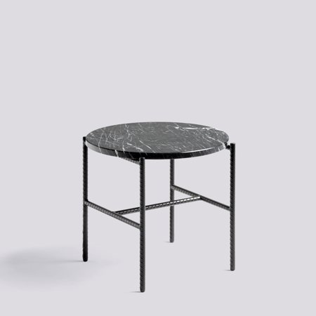 REBAR SIDE TABLE - ROUND - Black marble - Soft black powder coated steel