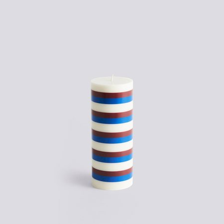 COLUMN CANDLE - Medium - Off-white, Brown and Blue