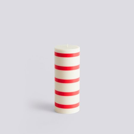 COLUMN CANDLE - Medium - Off-white and Red