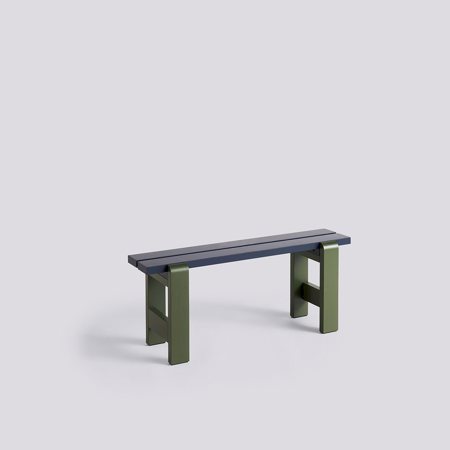 WEEKDAY BENCH DUO - 111 x 23 x 45 - Steel Blue Lacquered Pinewood Benchtop Olive Lacquered Pinewood Frame