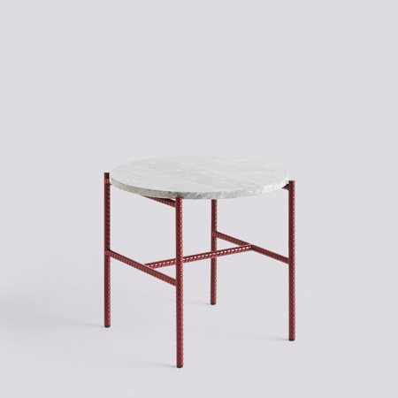REBAR SIDE TABLE - ROUND - Grey marble - Barn red powder coated steel