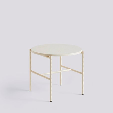 REBAR SIDE TABLE - ROUND - Beige marble - Alabaster powder coated steel
